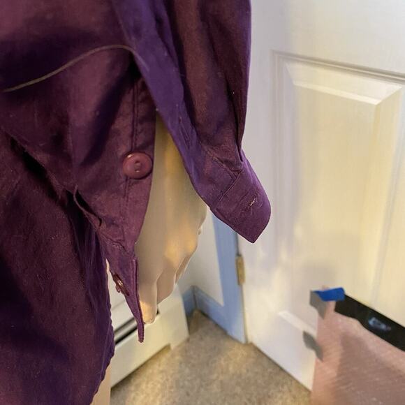 Vintage New Concepts Women’s M-XL 100% Silk Button Up Shirt Purple High Neck - Picture 10 of 10